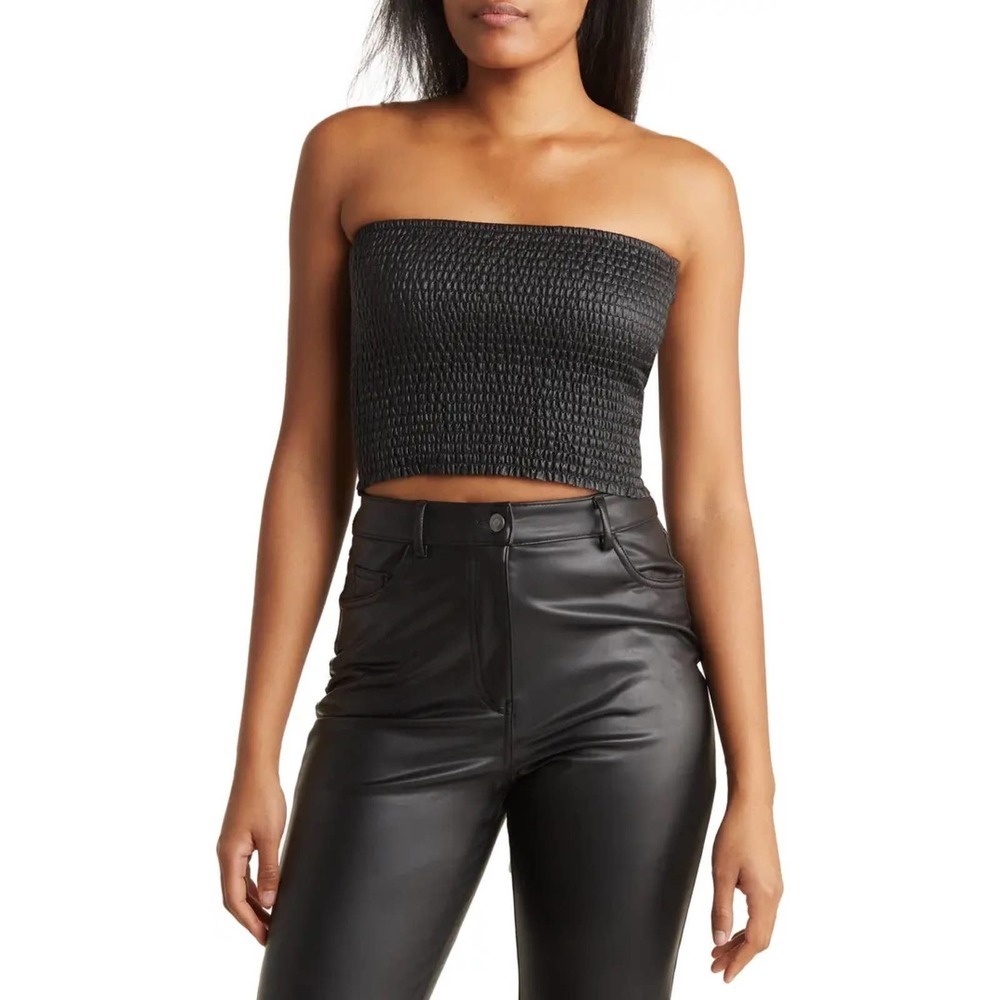 Commando Faux Leather Smocked Tube Top in Black Size M/L